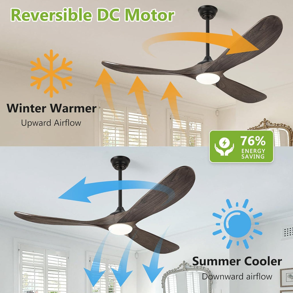 Inspired Maverick Style 52 Inch Farmhouse Rustic Ceiling Fans with Lights, Dimmable Solid Wood Outdoor Ceiling Fan with Light and Remote Control 3 Blades Propeller Ceiling Fans for Patios Indoor Bedroom, Deep Brown A101-B0F93YGG7L