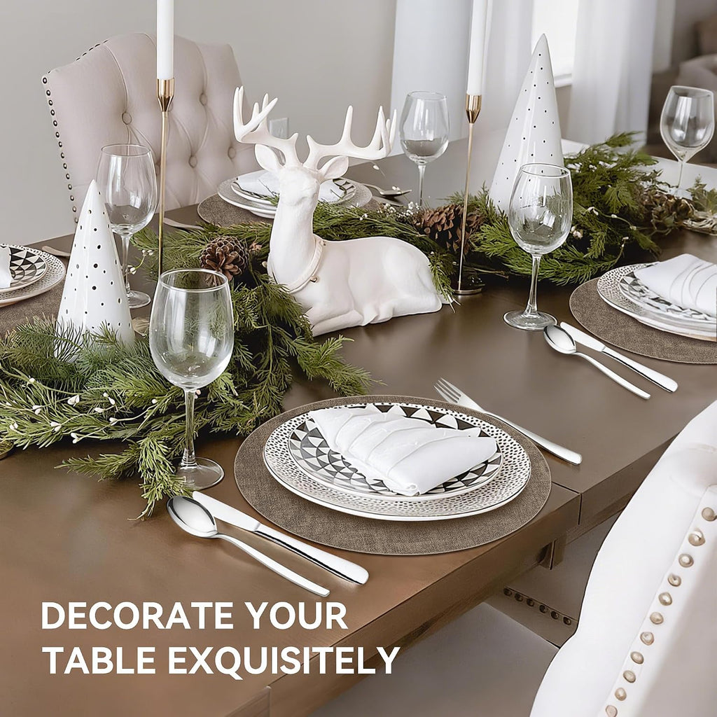 13" Round Placemats, Reversible Faux Leather Wipeable Table Mats - Set of 6