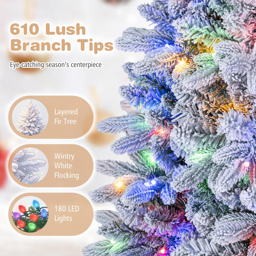 6FT Pre-lit Half Christmas Tree, Snow Flocked Artificial Xmas Tree