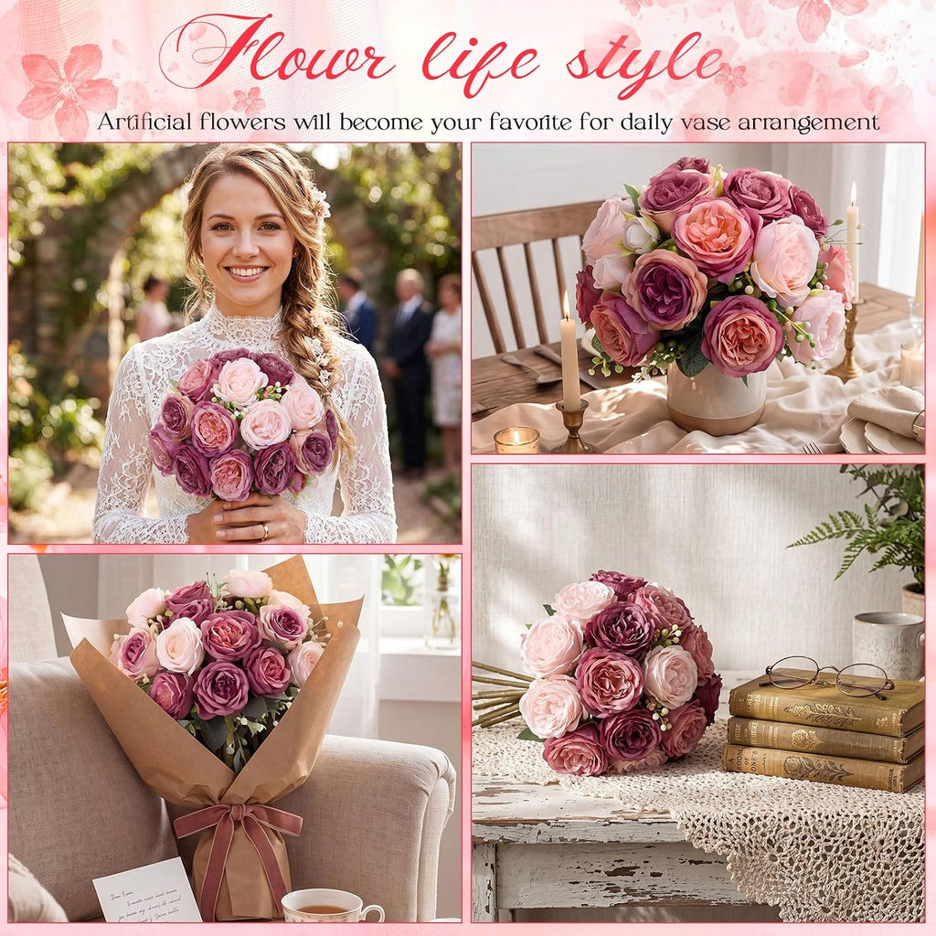 Artificial Peonies Flowers Fake Silk Peony Bouquet Faux Peonies Flowers Bulk for Decoration Vase Floral Arrangements - Set of 36