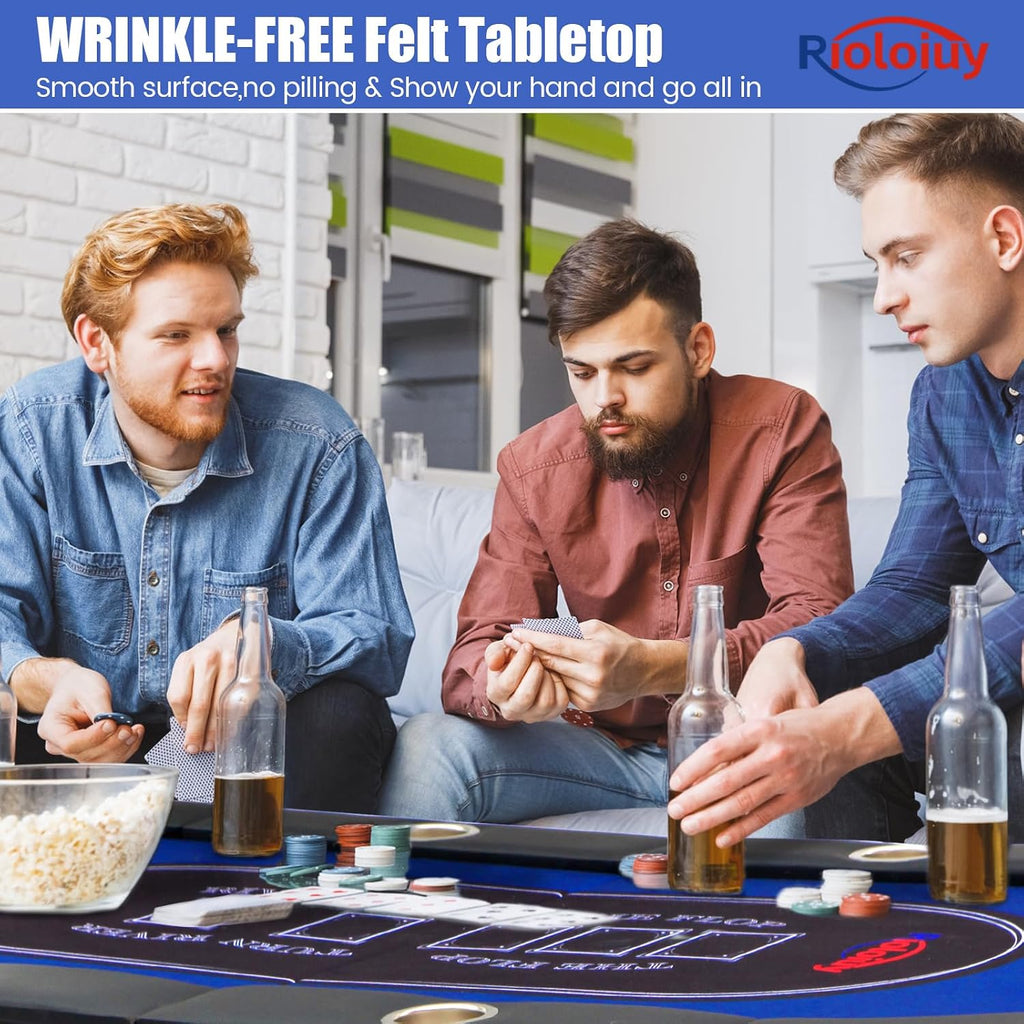 8 Player Poker Table Foldable, Texas Holdem Casino Table with Padded Rails & Cup Holders, Portable Folding Game Table