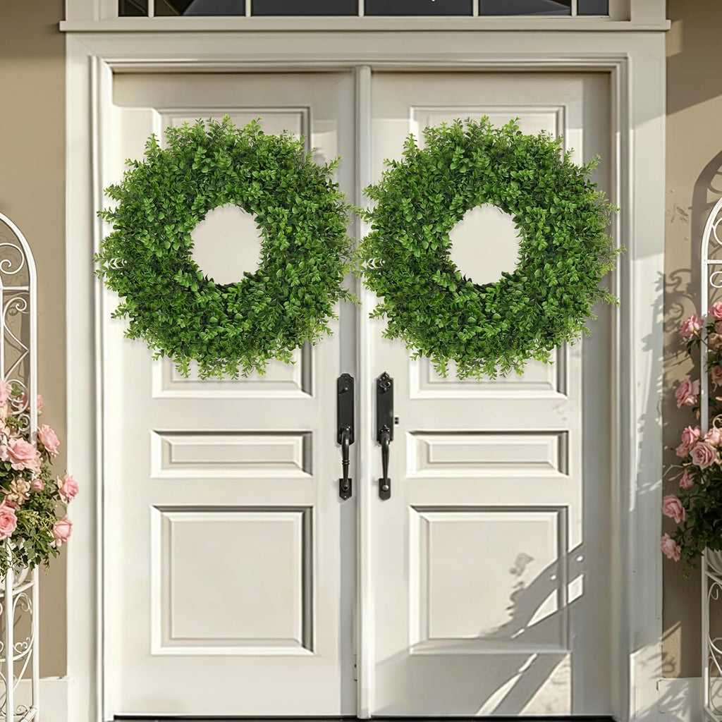 26 Inch Large Boxwoods Wreaths for Front Door Artificial Green Leaves Greenery Indoor Outdoor Wreath Home Decor Porch