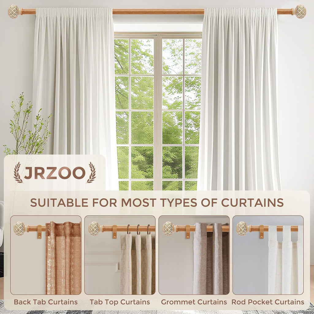 Boho Curtain Rods for Windows 48 to 84 Inches, Decorative 1'' Diameter Heavy Duty Adjustable Rustic Farmhouse Drapery