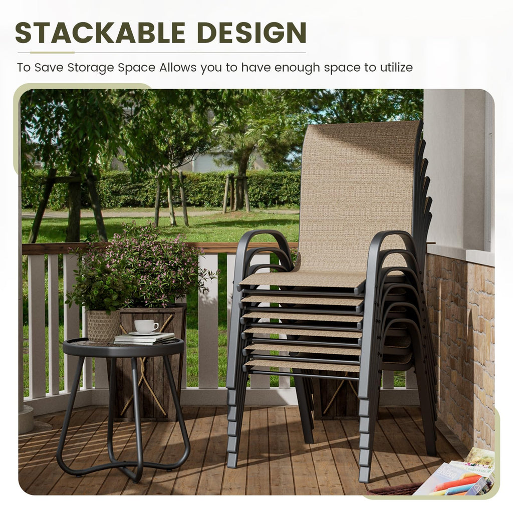 Patio Chairs Set of 6, Stackable Outdoor Dining Chairs with High Back, Breathable Textilene Fabric Outdoor Chair All