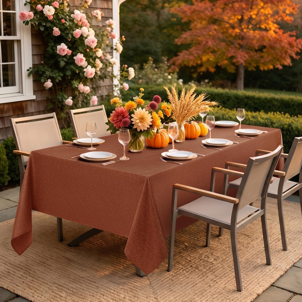 Fall Linen Textured Tablecloth Rectangular Burnt Orange, 60"x144"