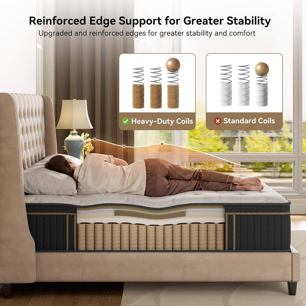 King Mattress 12 Inch, Luxury Hybrid Mattress King Size Bed in a Box for All Sleeping Positions, Gel Memory Foam &