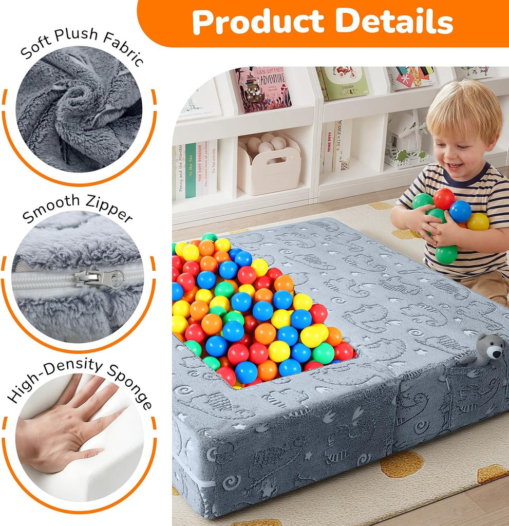 Glow Dinosaur Kids Couch, Gray Modular Fold Out Play Couch