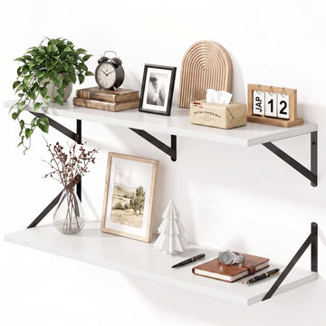 36" x 12" Deep Floating Shelves Set of 2, Rustic Wide Wall Mounted Display Racks, Books, Plants & Collectibles, Easy