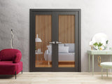 Lucia 2166 | Double Swing Interior French Doors with Glass, Solid Wood, Hardware Included, 72x80, Bl