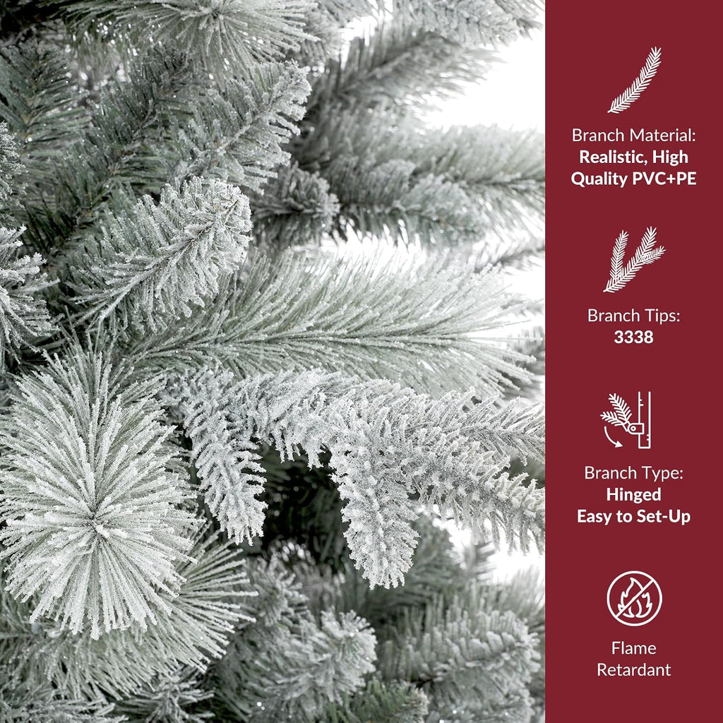 Prelit Artificial White Flocked Christmas Tree & Warm Lights