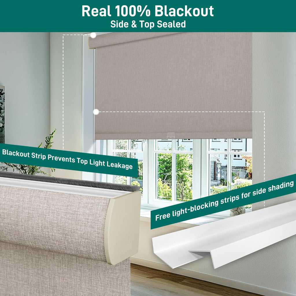 Cordless Blackout Roller Shades, Linen Fabric.Pink.
