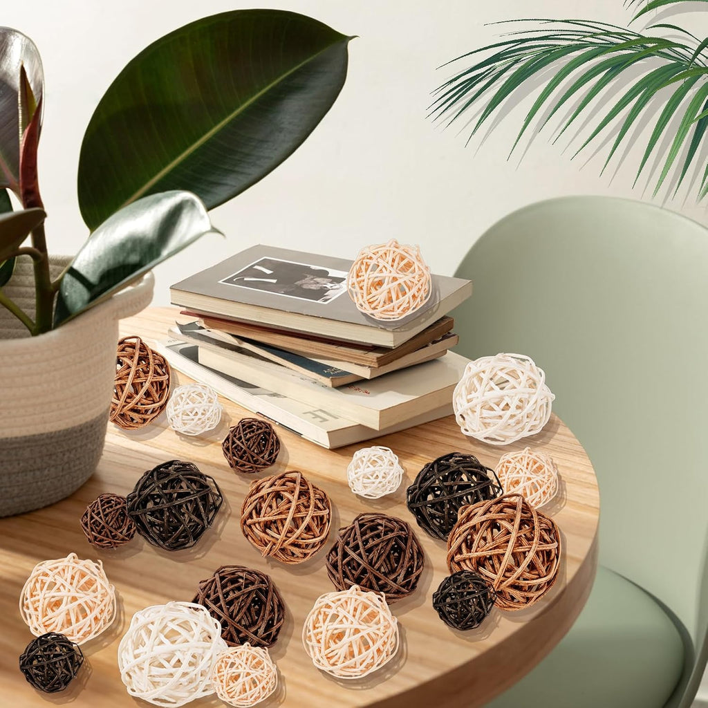 Decorative Balls for Bowls Centerpiece, Wicker Rattan Balls Vase Fillers Potpourri Bowl Filler Bathroom Living - Set of 24