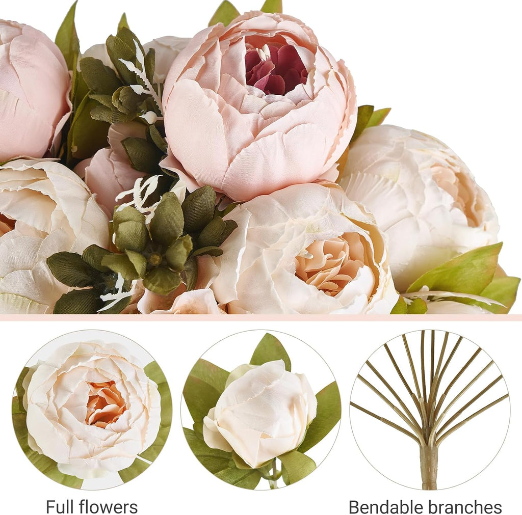 Peonies Artificial Flowers, 13 Stems Faux Peonies Real Touch 1 Pack - Set of 2