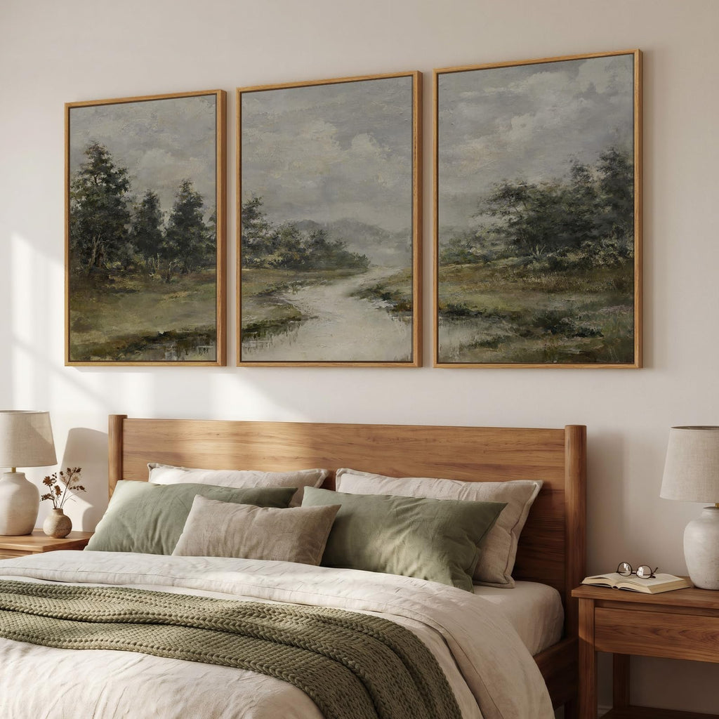 3 Piece Large Framed Vintage Landscape Wall Art, 24x36 In