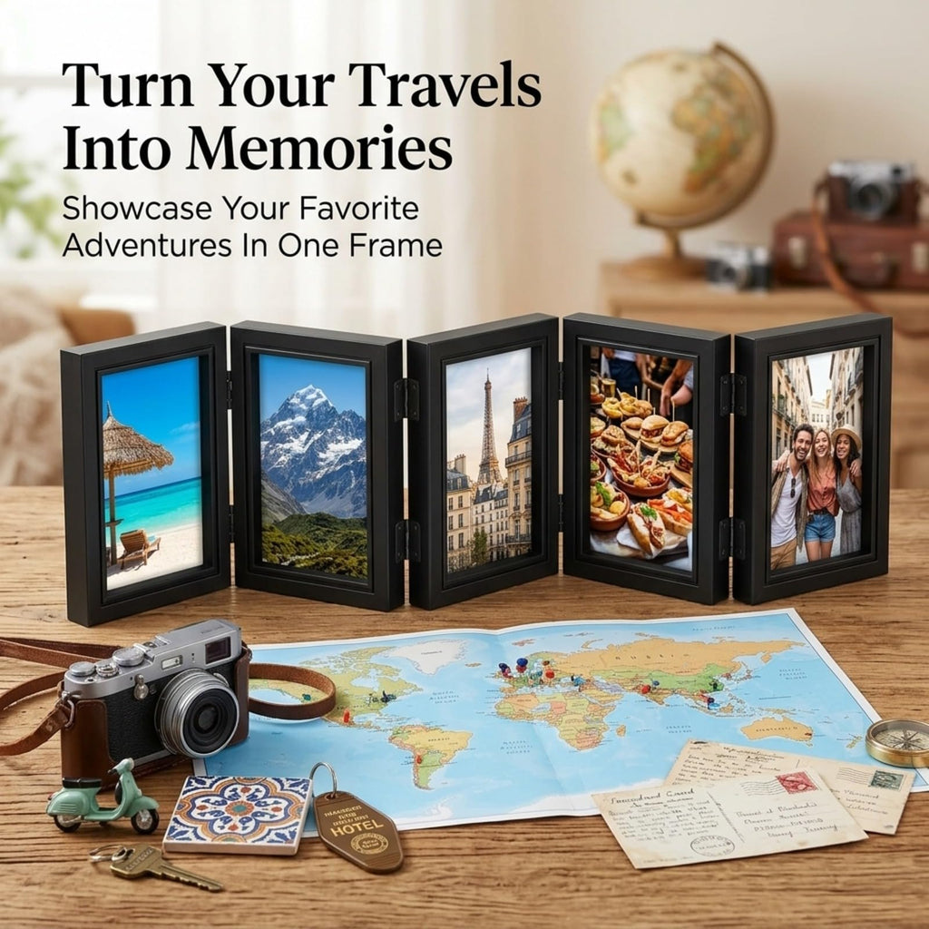 5 Folding Hinged Picture Frame Foldable Photo Frame for Family, Collage, Picture, photo, Rustic Desk, Birthday
