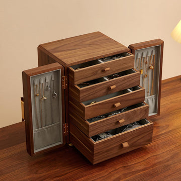 Black Walnut Wood Jewelry Box for Women, Large