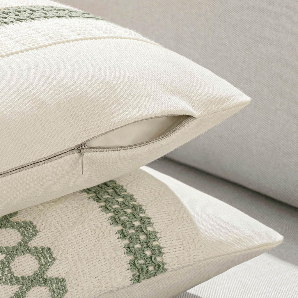Set of 2 Sage Green Boho Decorative Lumbar Pillow Covers 12x20 Inch Farmhouse Rustic Couch Throw Pillows Modern