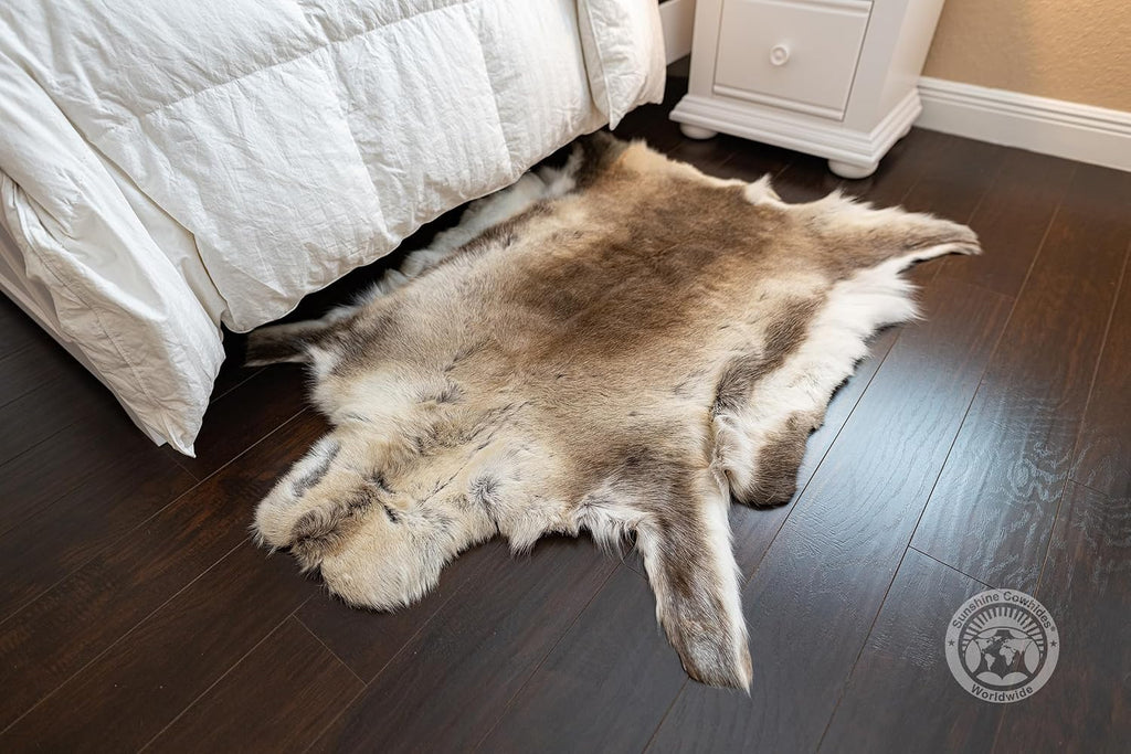 Reindeer Hide Rug 3x5 ft, 100% Genuine Nordic Reindeer Hide (Greyish) | Real Nordic Reindeer Hide Area Rug | Natural