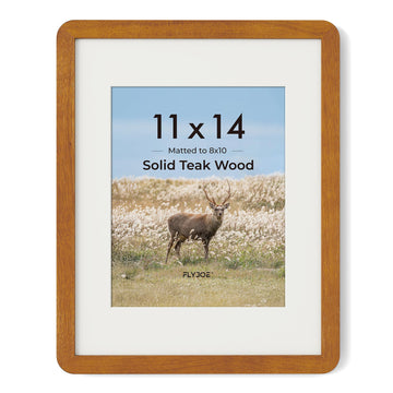 11x14 Picture Frame - Solid Teak Wood 11x14 Frame With Mat For 8x10, 11''x14'' Poster Frame, Plexiglas and Hanging
