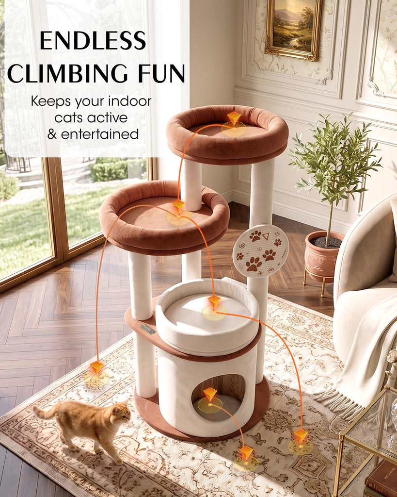 Maine Coon Cat Tree for Large Cats, 46" Cat Tower, Stable Base