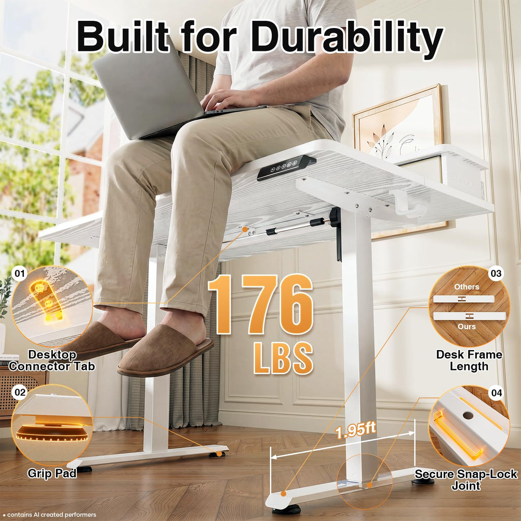 47x28 in Electric Standing Desk with Drawers, Adjustable Table, White