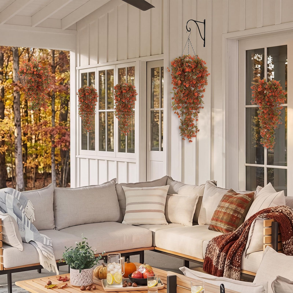 2Pcs Artificial Fake Fall Hanging Flowers Plants for Outdoors Decor