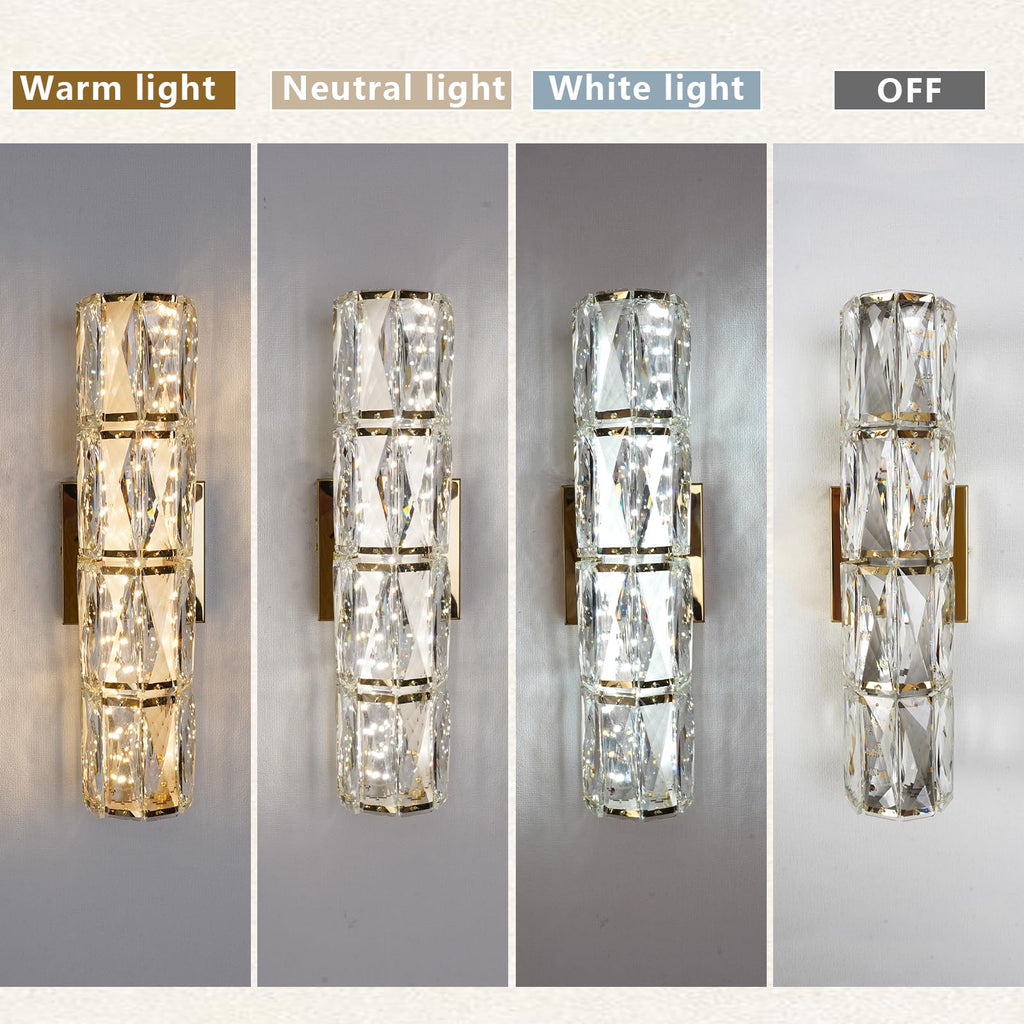 Gold K9 Crystal Wall Sconce, Hardwired LED Wall Light