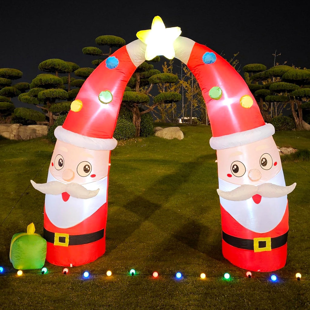 10FT H Giant Animated Christmas Inflatables Archway,Lovely Inflatable Santa Claus Archway with Gift Box, Jumbo