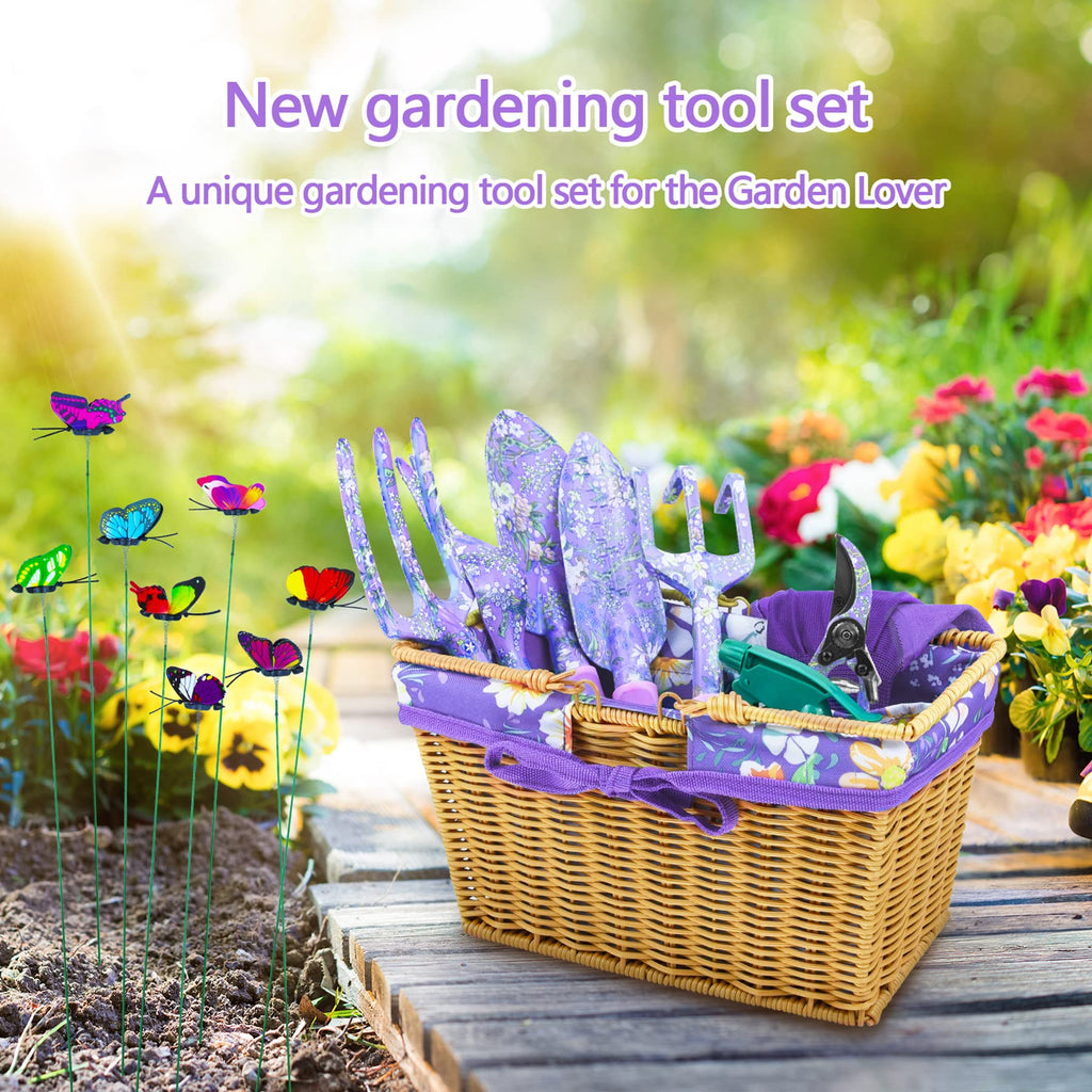 43Pcs Garden Tools Set with Basket, Floral Gardening Hand Tools, Gardening Gifts for Women and Plant Lovers, Heavy