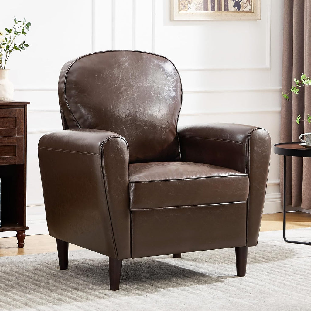 Mid Century Accent Chair, Modern Faux Leather Arm Chair, Comfy Upholstered Reading Chair Single Sofa Chairs, Club, PU - Set of 2
