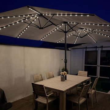 Patio Market Umbrella 15ft with Solar LED and Base Cream
