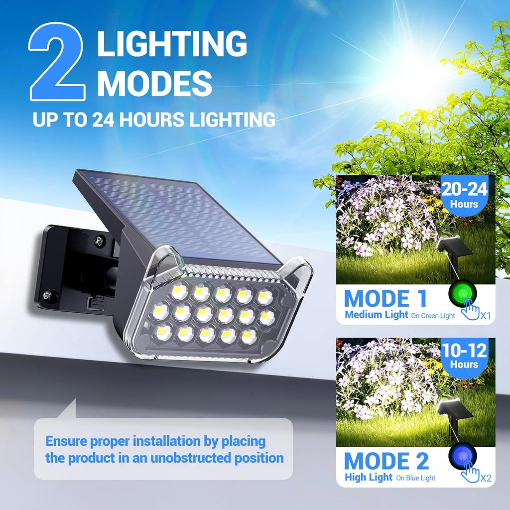 Spot Lights Outdoor Waterproof IP65, Super Bright LEDs with Lens, 6500K 2 Lighting Modes, 2 in 1 Auto On/Off Solar
