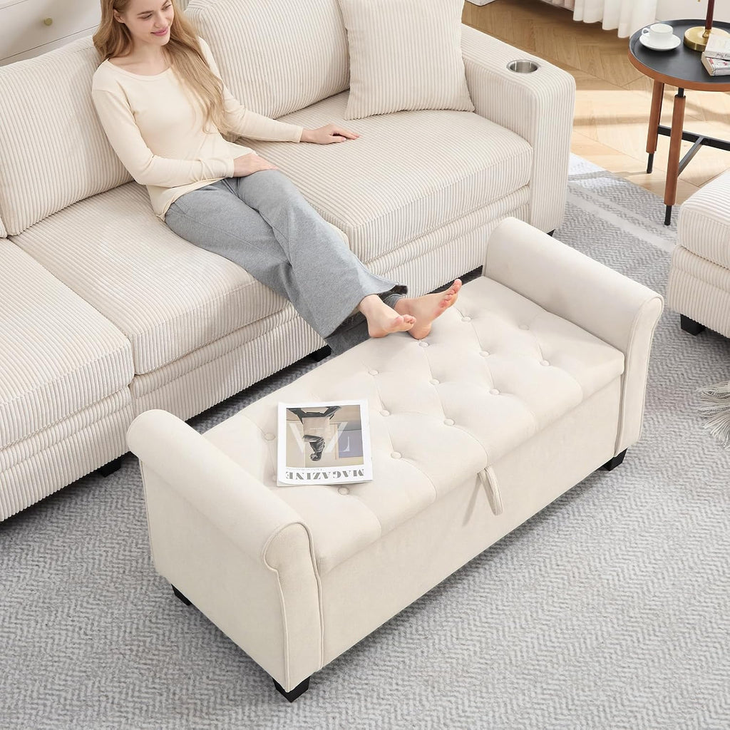 49" End of Bed Storage Bench , Upholstered Storage Ottoman | Easy Assembly with Instructions, Pet Friendly, Polyester