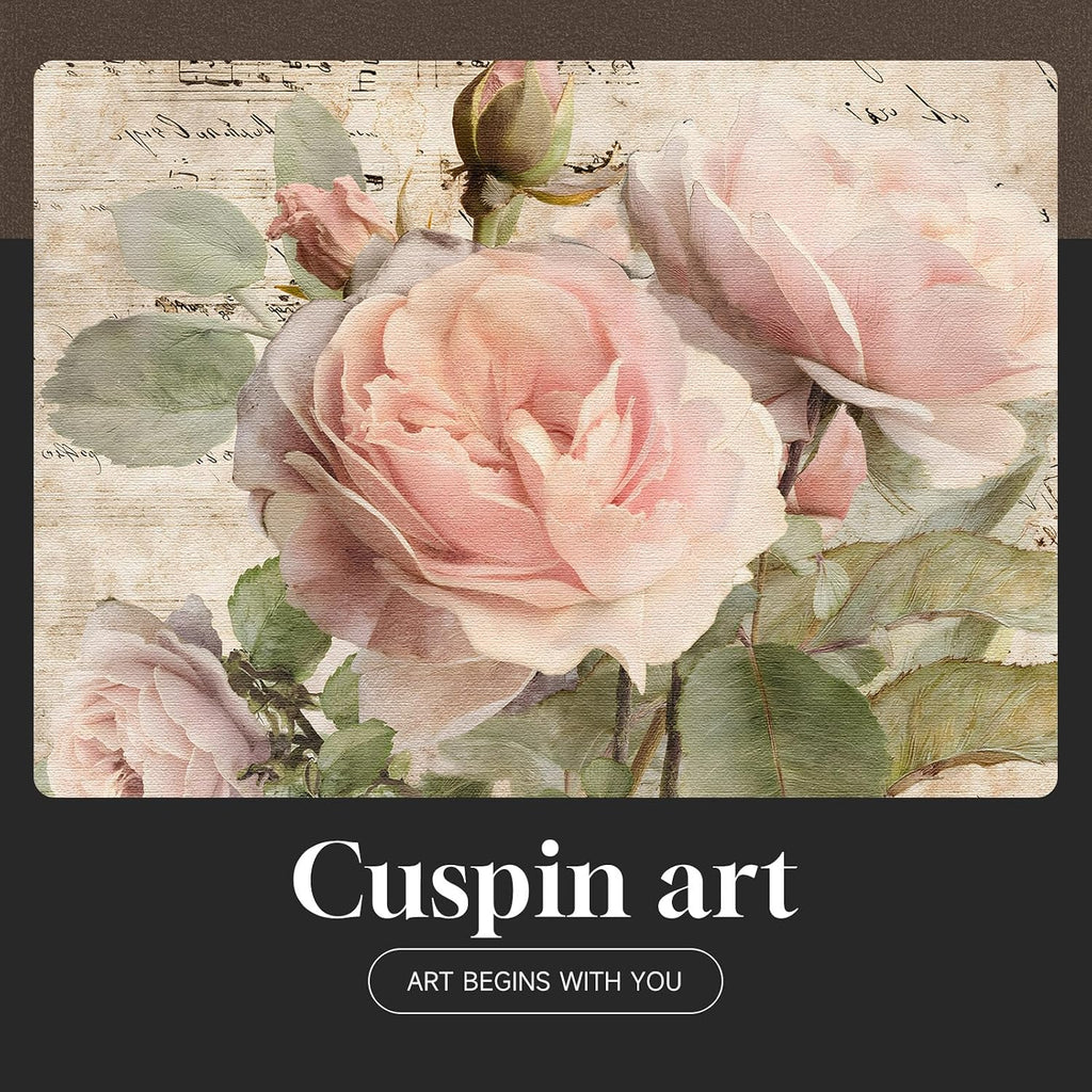 Framed Vintage Floral Wall Art, Set of 6 Boho Pink Rose Flower Canvas Painting Prints Artwork for Rustic Farmhouse