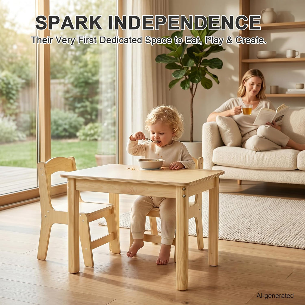 Toddler Table and Chair Set, Premium Solid Wood Montessori Table, Kids Activity Craft Desk with 2 Ergonomic Chairs