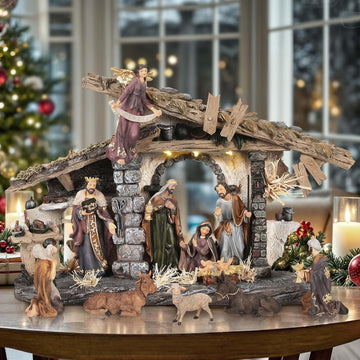 Extra-Large Nativity Set Indoor, 25" 11-Piece Light-Up Hand-Painted Collectible Figurines, Separate Sculpted Statues
