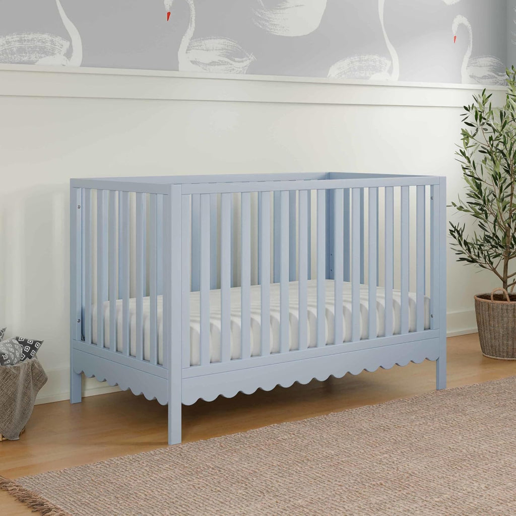 Sammy Scallop 4-in-1 Convertible Baby Crib, Powder Blue | GREENGUARD Gold Certified, Converts to Toddler Bed & Daybed