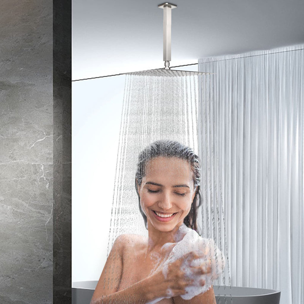 Rain Shower Head With Shower Arm, Ceiling Mount Square Shower, Stainless Steel Ceiling Rainfall Showerhead- Waterfall