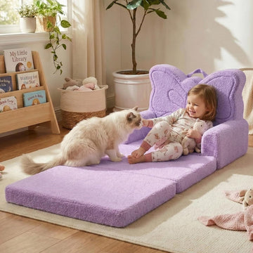 Kids Couch, in-1 Fold Out Comfy Chair, Medium, Purple Butterfly