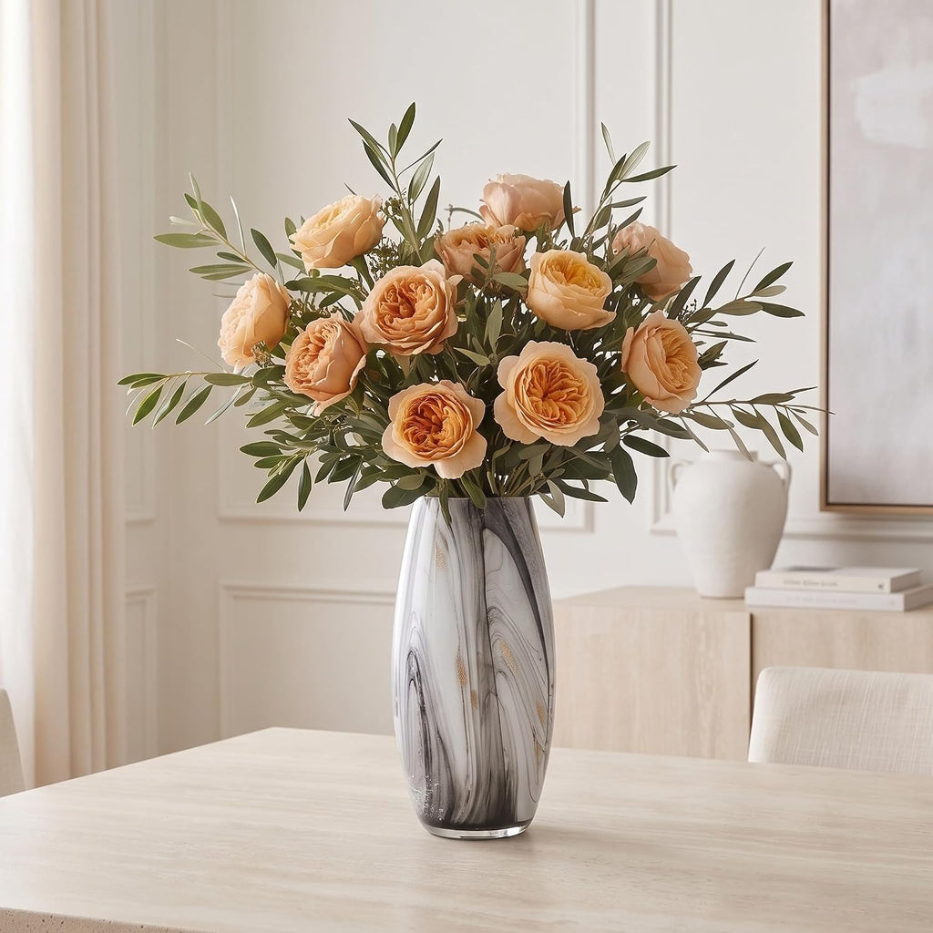 Hand Blown Glass Art Vase, Tall Decorative Flower Vase Decor(BKWH)