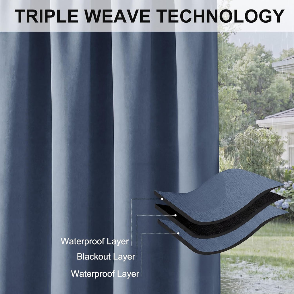 Waterproof Patio Curtains - 108 inches Length Outdoor Curtains for Porch Waterproof Room Darkening Privacy Shades for