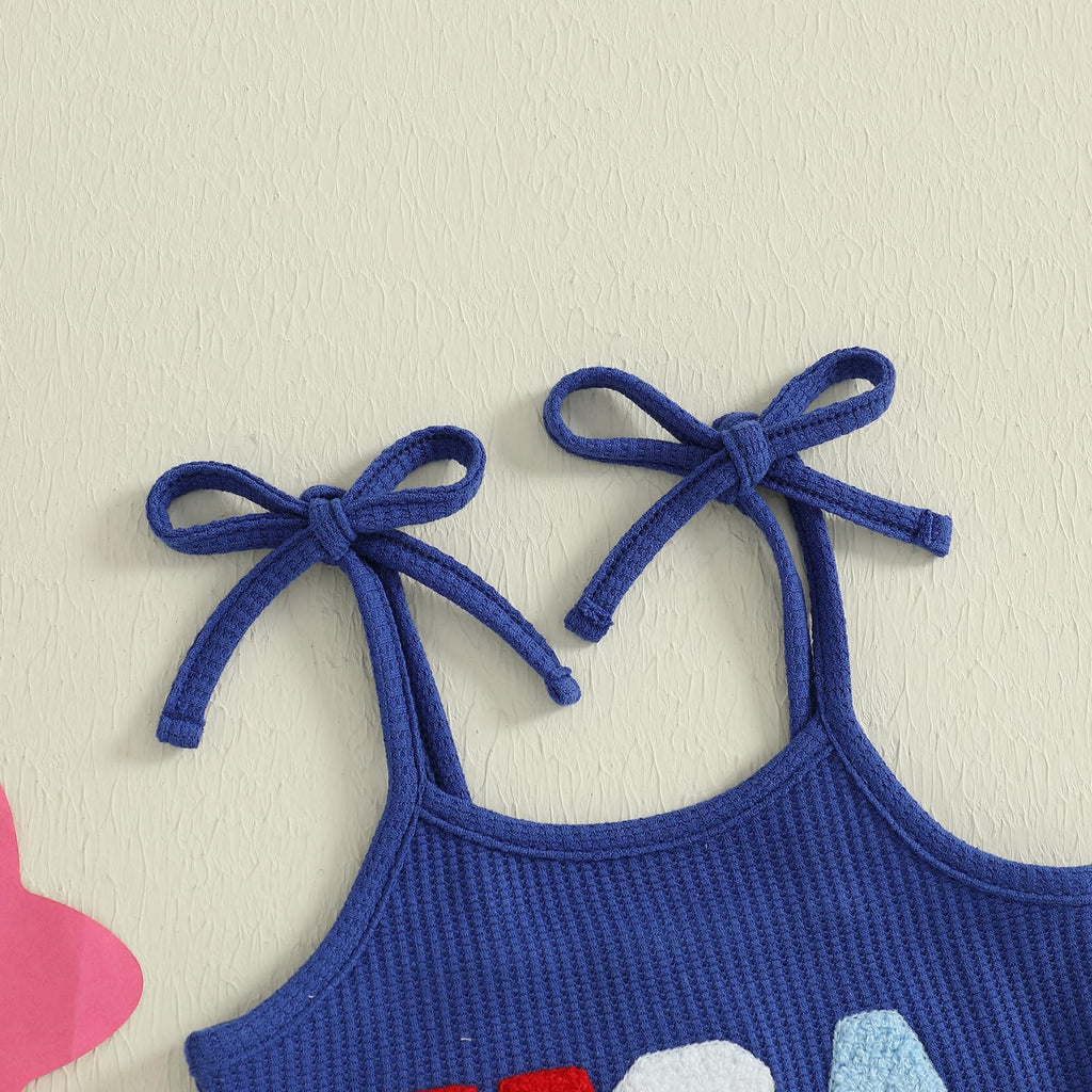 4th of July Toddler Girl Outfit USA Romper Spaghetti Strap Bell Bottom Jumpsuit Overall Baby Fourth of July Outfits