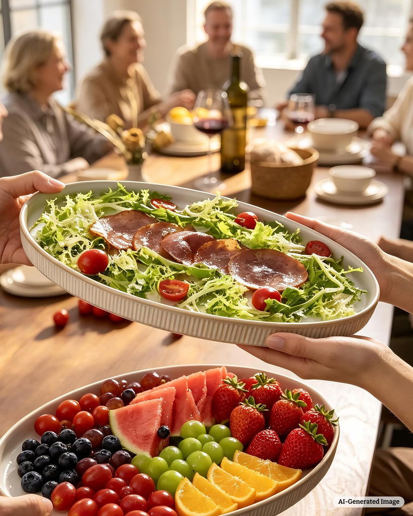 Large Serving Platters Set of 3 Sizes - Oval, Cappuccino White