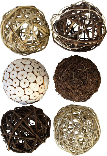 Decorative Balls for Bowls and Decorative Balls for Centerpiece Bowl Fillers, Assorted Rattan Wicker Balls Orb - Set of 6