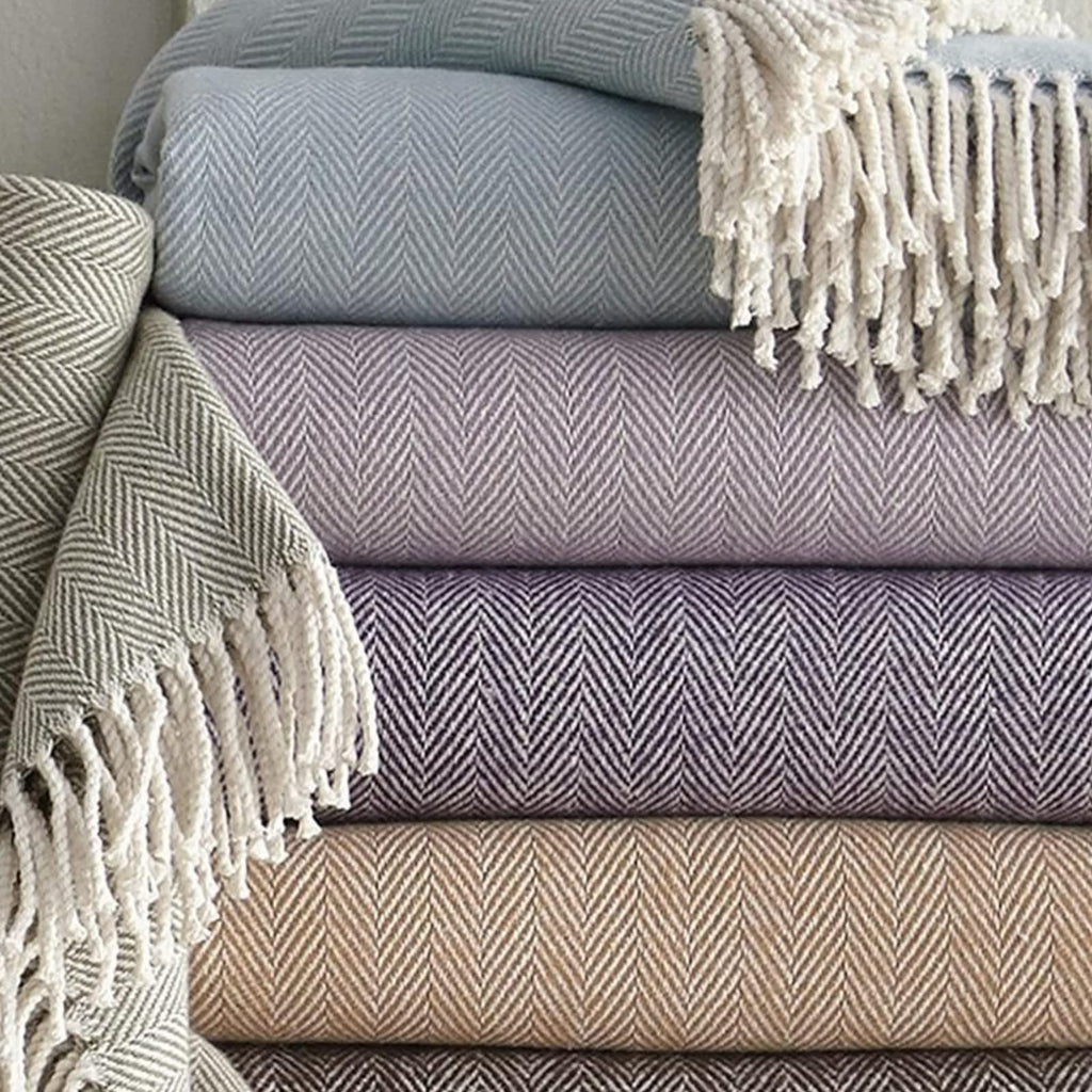 Celine Herringbone, 100% Cotton Throw Blanket - Tin