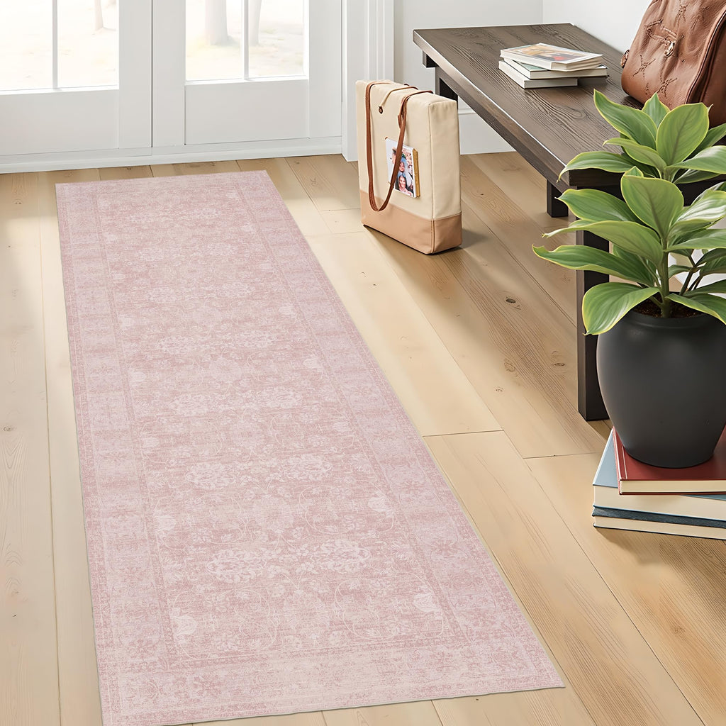 Washable Runner Hallway Rug, Pink