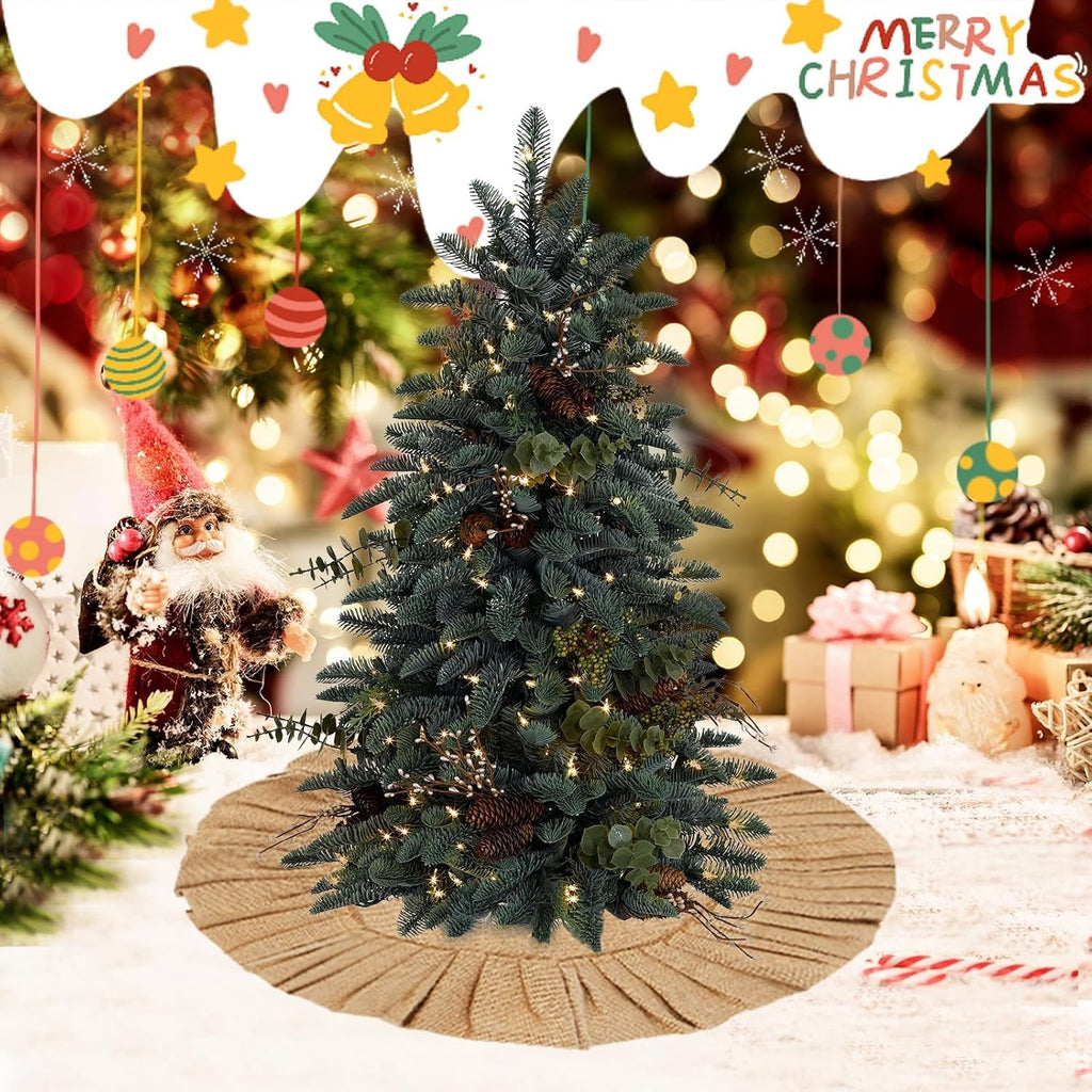 18 Inch Christmas Mini Tree Skirt Decorations Linen Burlap Small Tree Skirt Tree Mat for Xmas Pencil Trees Indoor