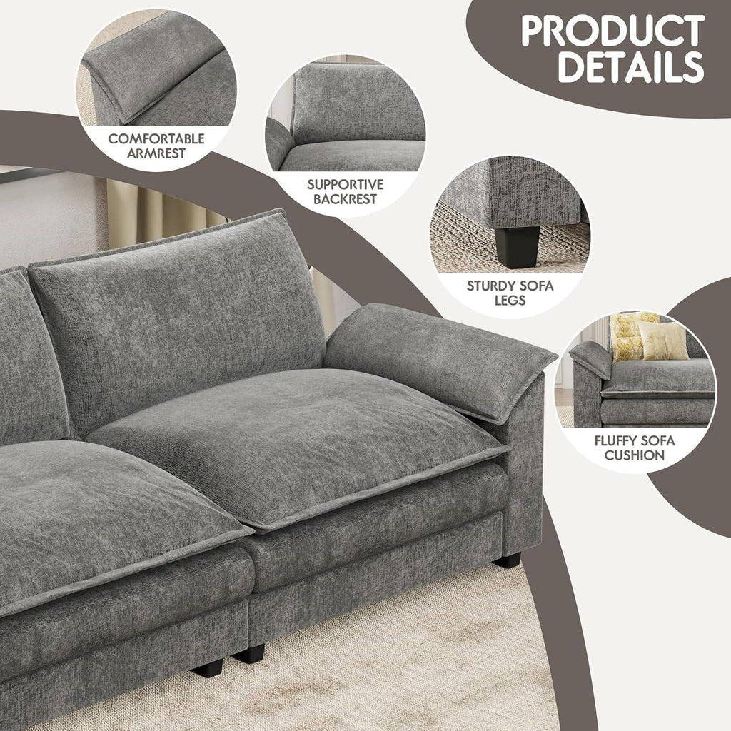 80" Modular Sectional Sofa, Loveseat Sofa Couch with Double-Layer Cushion, DIY Combination Chenille Deep 2-Seat Cloud