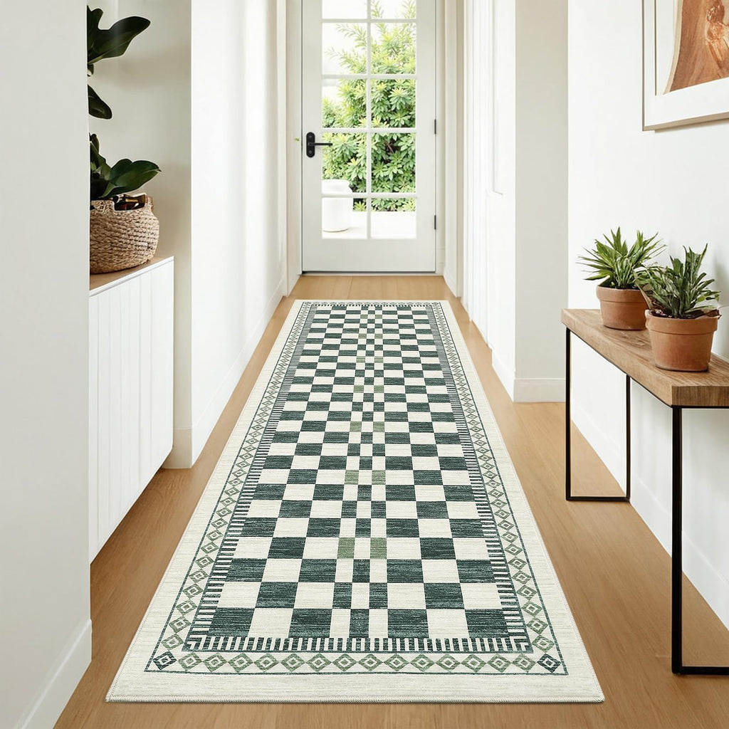 2x6 Runner Rug Modern Abstract Checkered Carpet