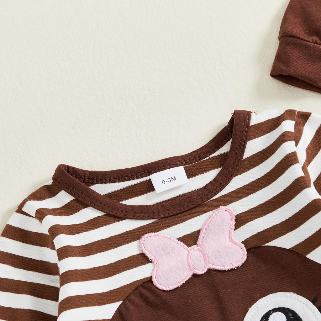 Newborn Baby Girl Thanksgiving Outfit Striped Sleeve Infant Turkey Romper with Hat Cute Baby Thanksgiving Clothes